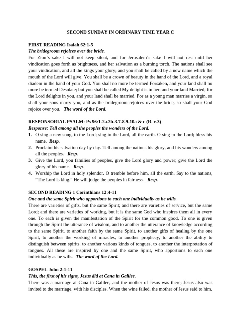 Second Sunday Ordinary Time Year C | PDF | Jesus | New Testament People