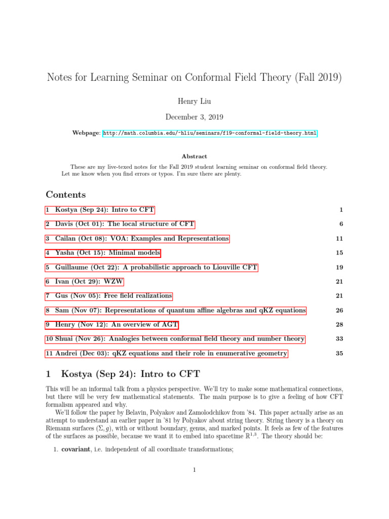 INTRODUCTION TO CONFORMAL FIELD THEORY PDF visual data 6