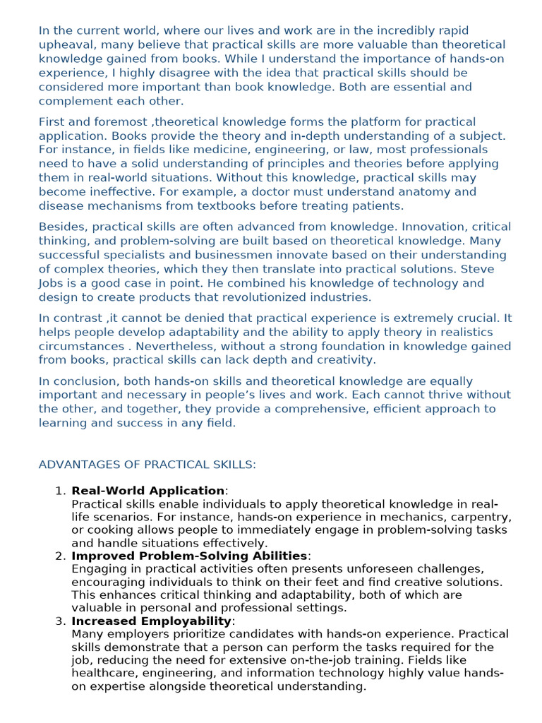 PRACTICAL SKILLS and THEORY | PDF | Knowledge | Learning
