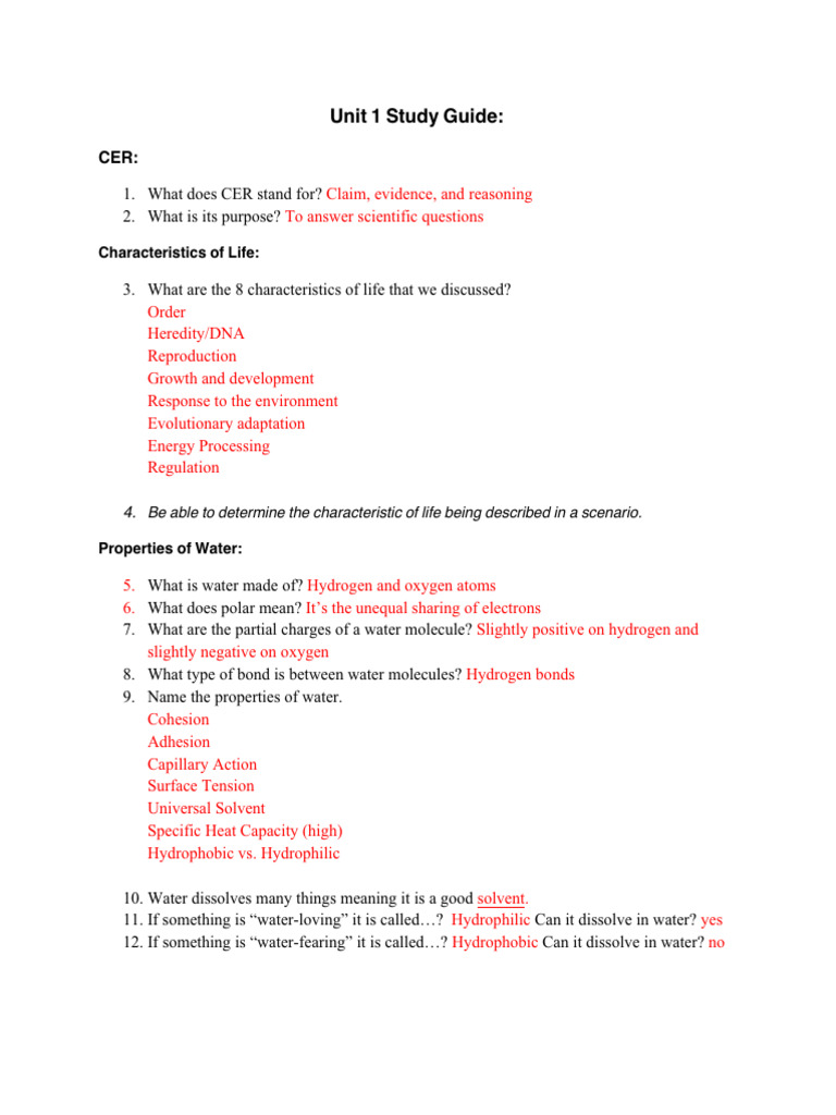 Unit+1+Study+Guide+%286250%29+-+Answer+Key | PDF