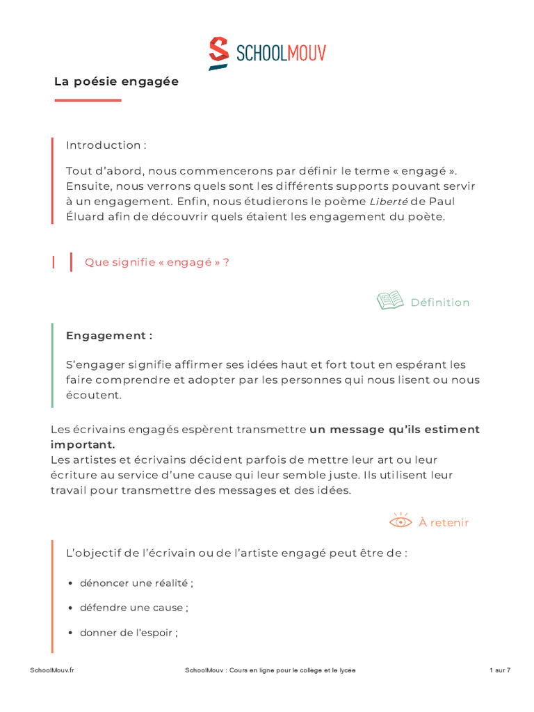 Définition de la poésie engagée | PDF | Poésie | Euphonie