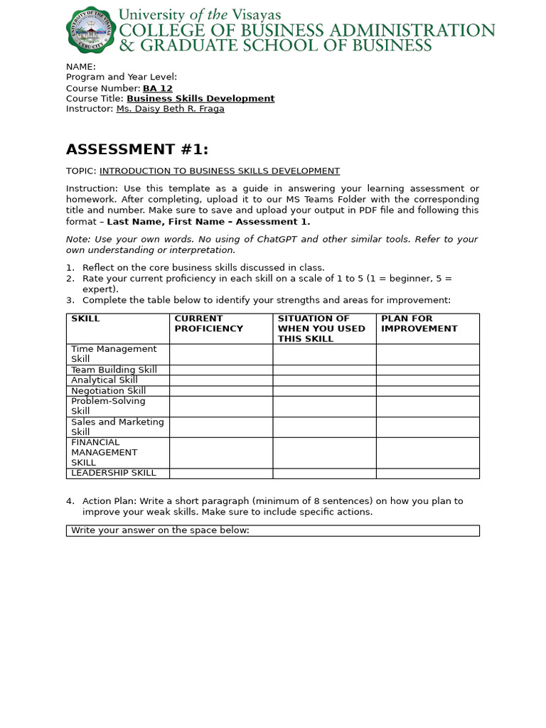 Business Skills Development Assessment 1 | PDF