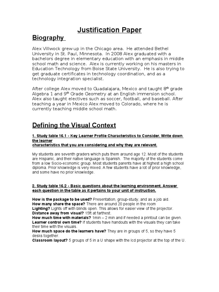 Justification of the study in project image