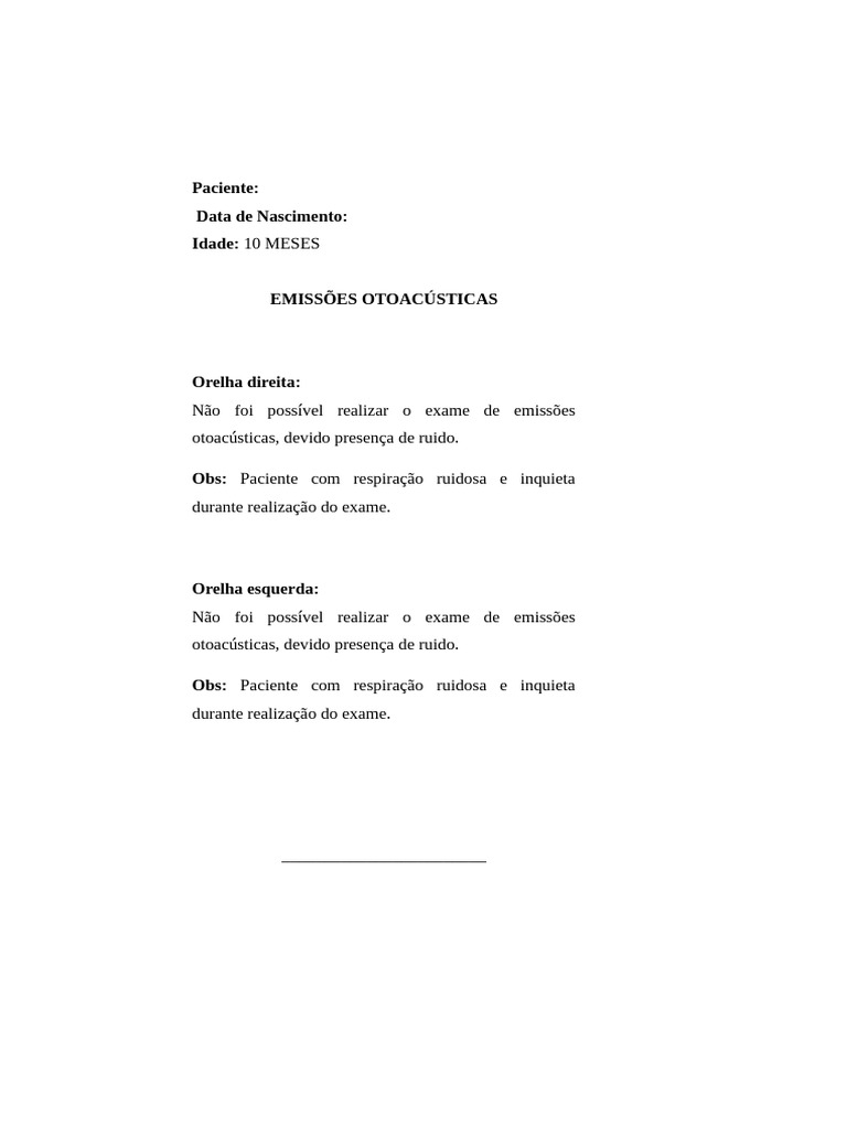Exame EOA em Paciente de 10 Meses | PDF