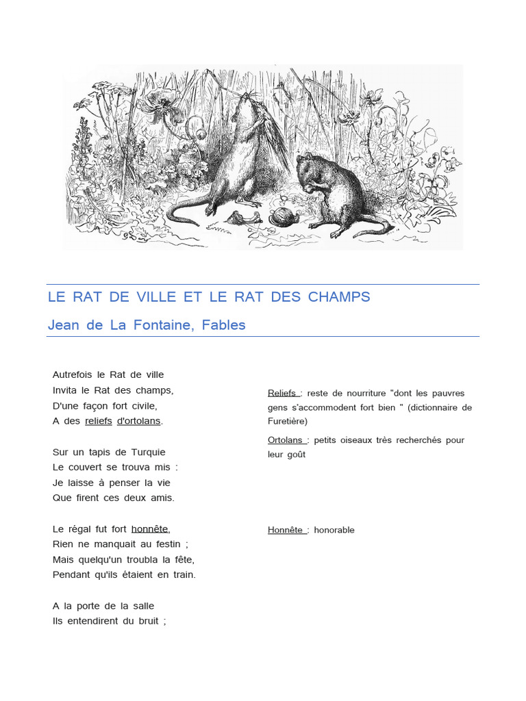 Le Rat de Ville et le Rat des Champs | PDF
