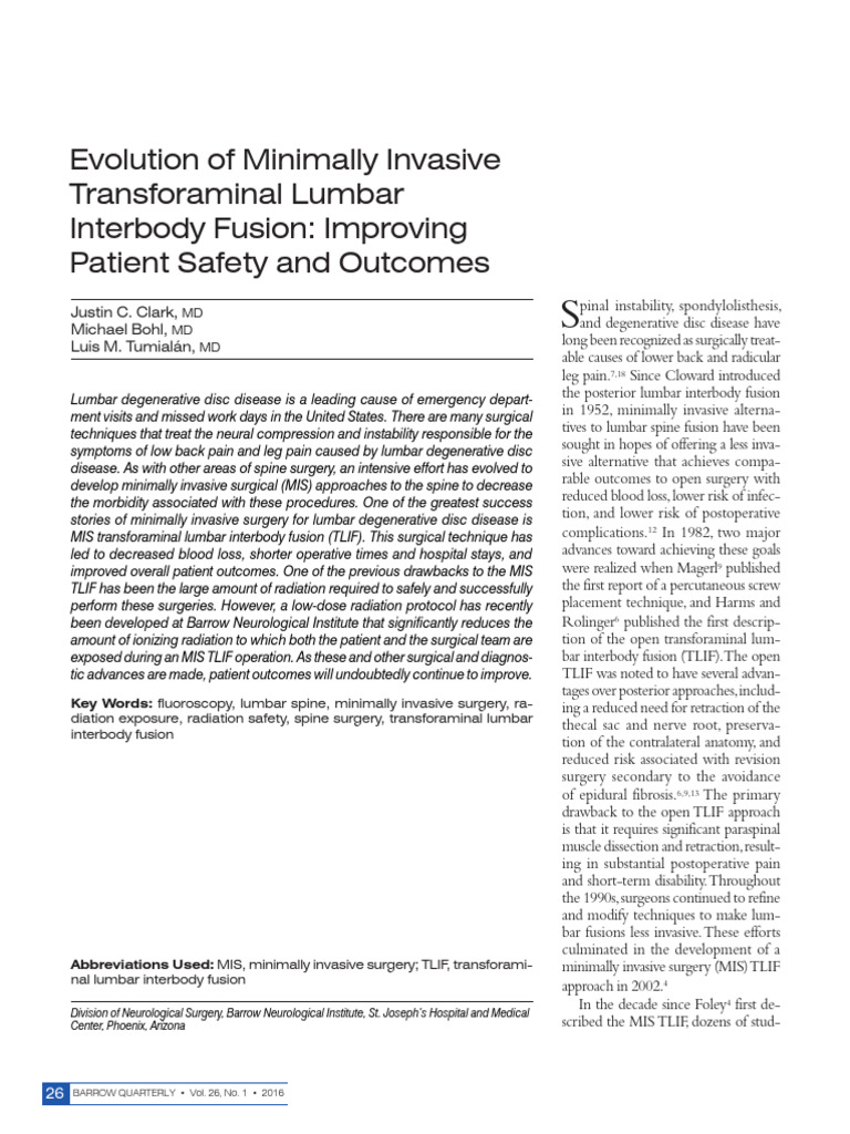 Evolution Of Minimally Invasive Transforaminal Lumbar Interbody Fusion