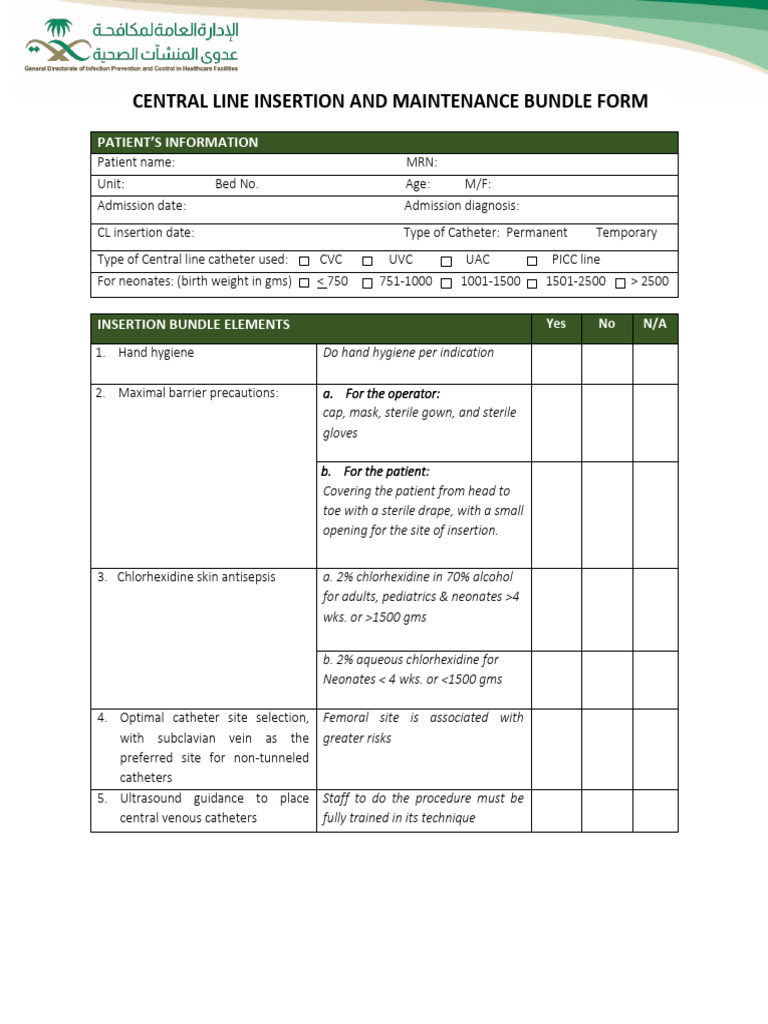 Central Line Insertion Checklist | PDF | Clinical Medicine | Medical  Equipment