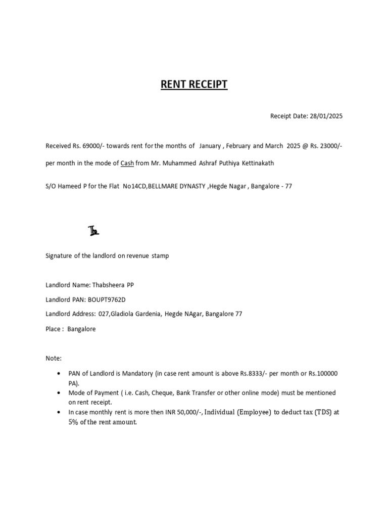 RENT RECEIPT_Jan_March | PDF