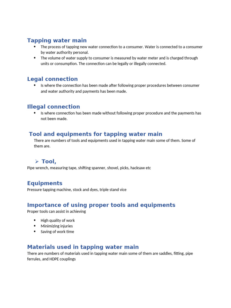 Water Main Tapping Guide and Techniques | PDF | Water | Water Purification