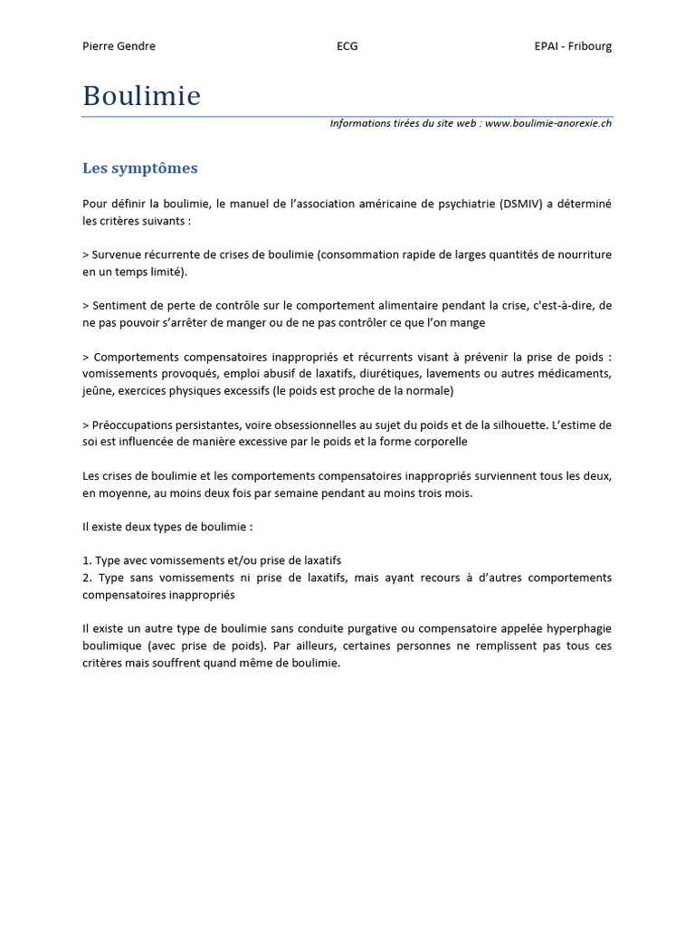 Comprendre la boulimie symptômes et impacts PDF Boulimie — free download