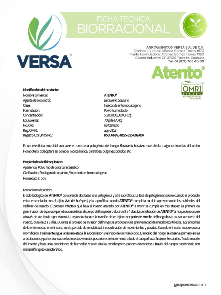 Producto Quimico Agricola Atento | PDF | Hongo | Insectos