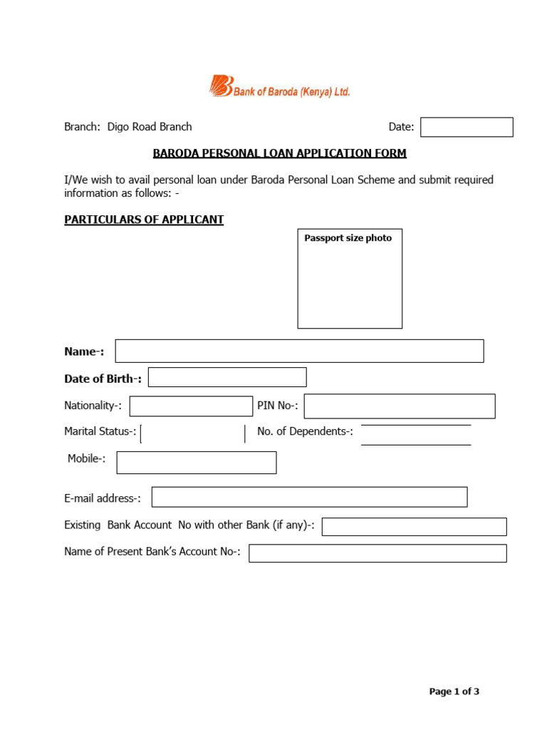 Baroda Personal Loan Application Form | PDF | Insurance | Banks