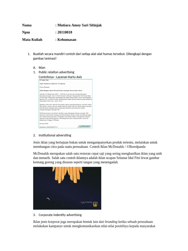 Alat Humas: Iklan, Pameran, Media | PDF