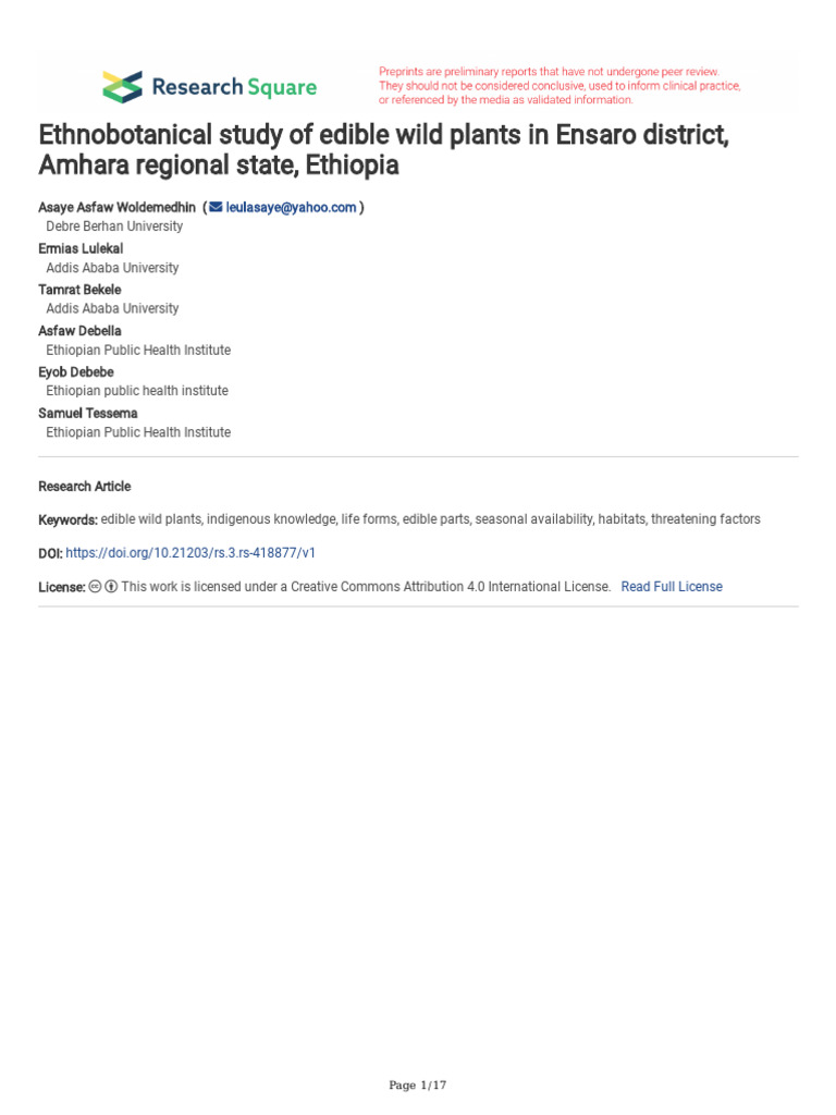 Ethnobotany of Edible Plants in Ensaro | PDF | Ethiopia