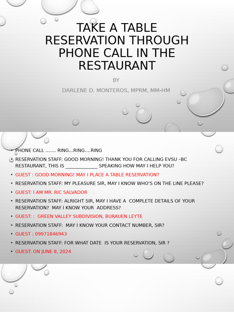 Take A Table Reservation Through Phone Call in | PDF