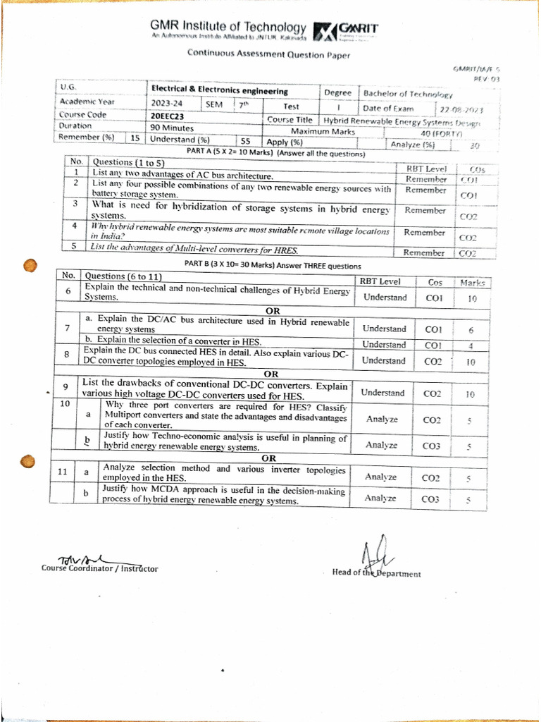 4th BTech 2023-24 EEE HRESD Ses-Q1 | PDF