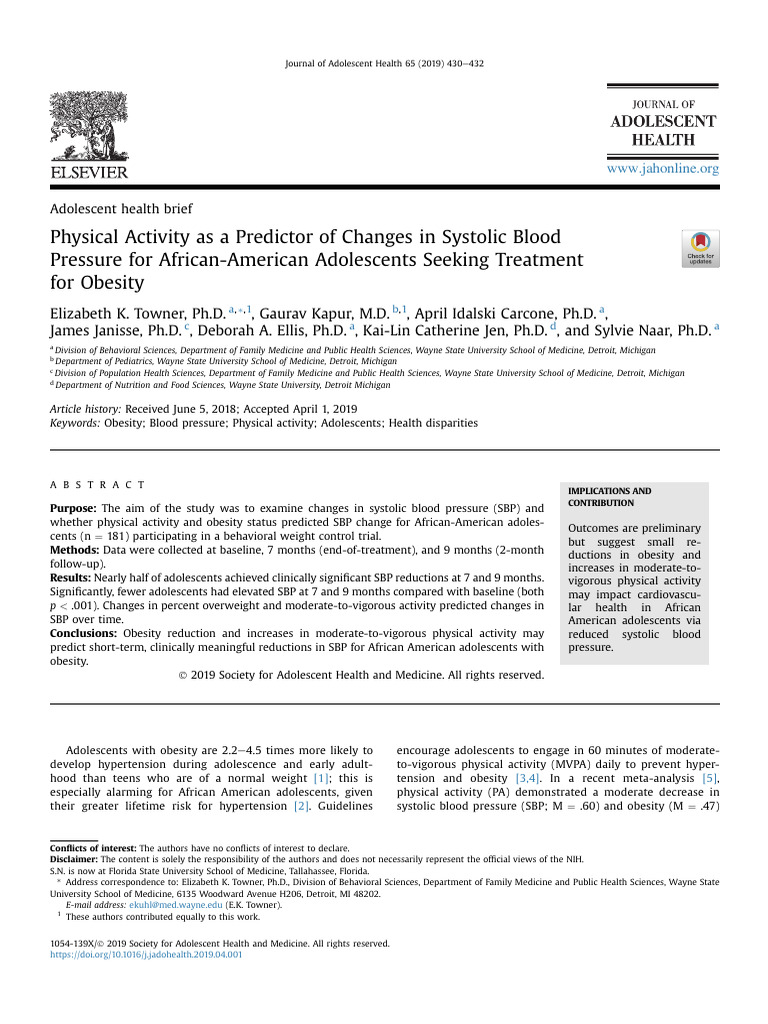 Physical Activity and SBP in Black Teens | PDF | Blood Pressure | Obesity
