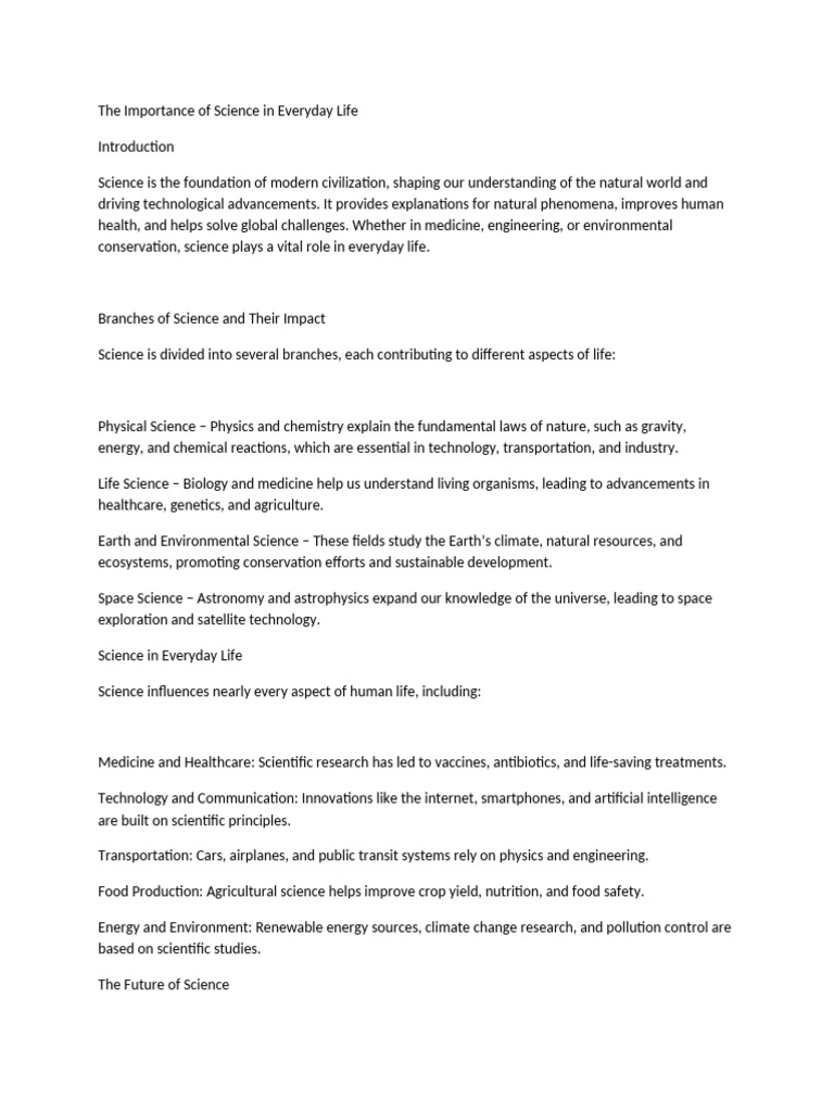 The Importance of Science in Everyday Life | PDF