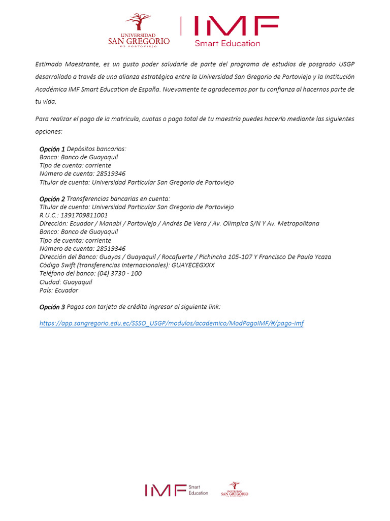 Instrucciones de Pago USGP 2021 | PDF | Transferencia bancaria | Factura