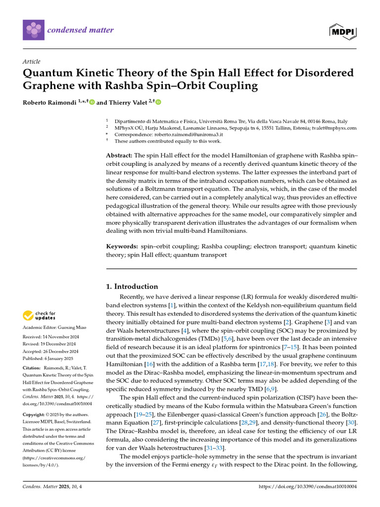 Spin Hall Effect in Disordered Graphene | PDF | Spin (Physics ...