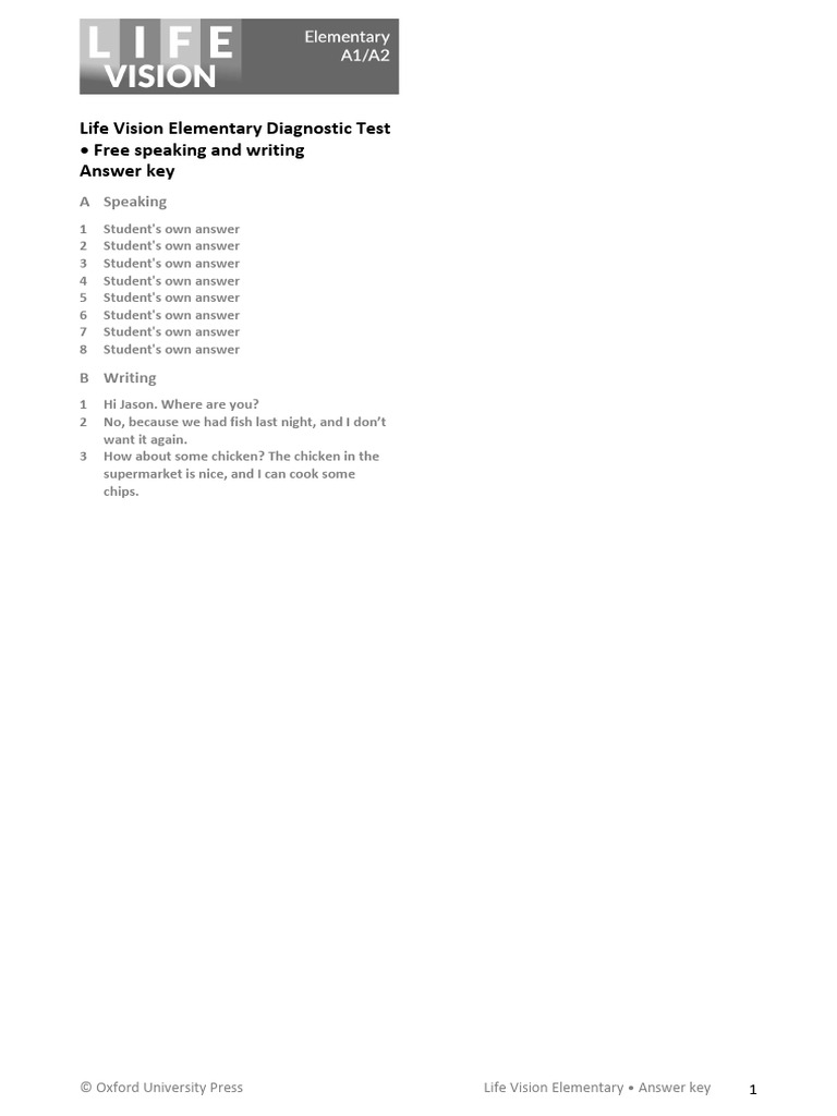 Life Vision Elementary Answer Key | PDF