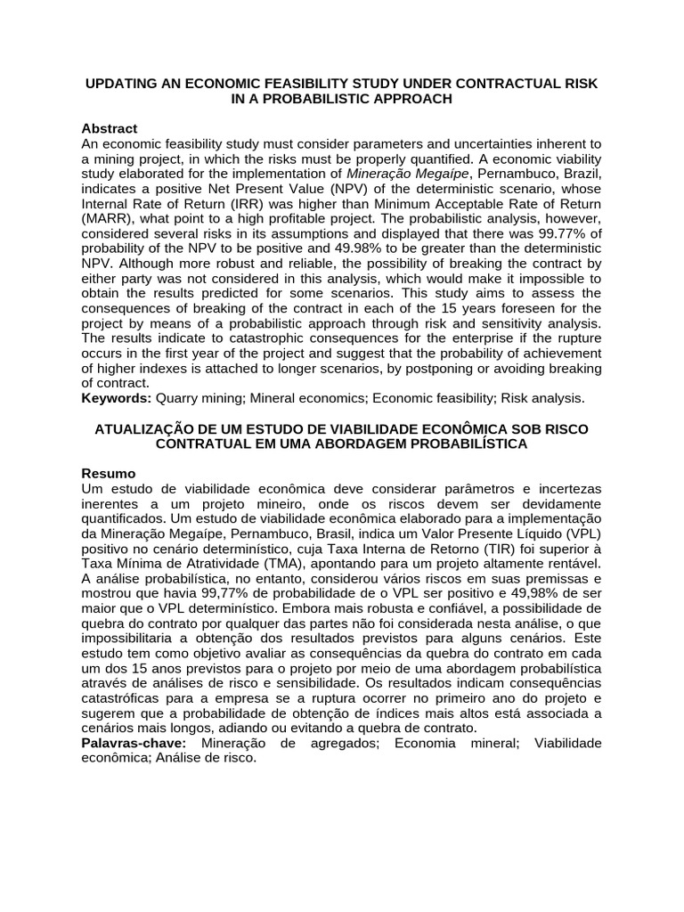 Economic Feasibility Study Update: Contract Risks | PDF | Internal Rate ...