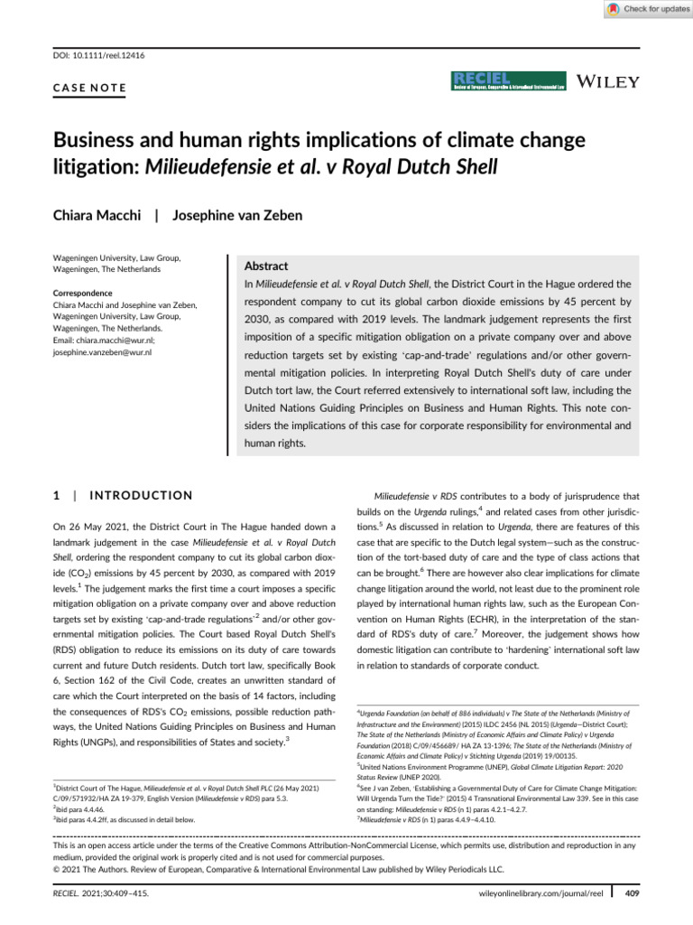 Climate Change Litigation: Shell Case Analysis | PDF | Due Diligence ...