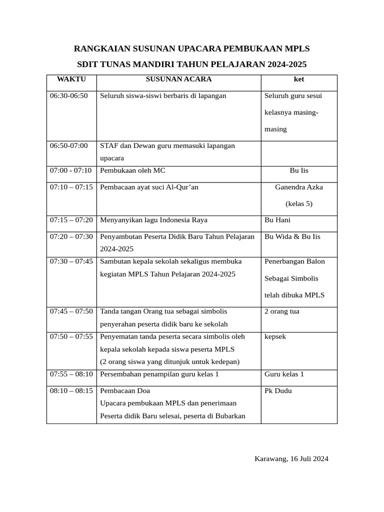Rundown Acara Pembukaan MPLS 2024 | PDF