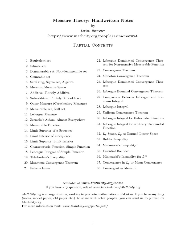 Handwritten Notes on Measure Theory | PDF | Measure (Mathematics ...