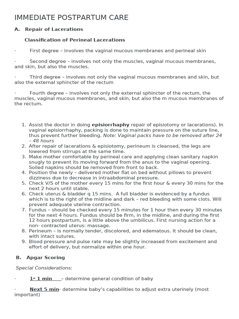 Immediate Postpartum Care Guidelines | PDF | Weighing Scale | Infants