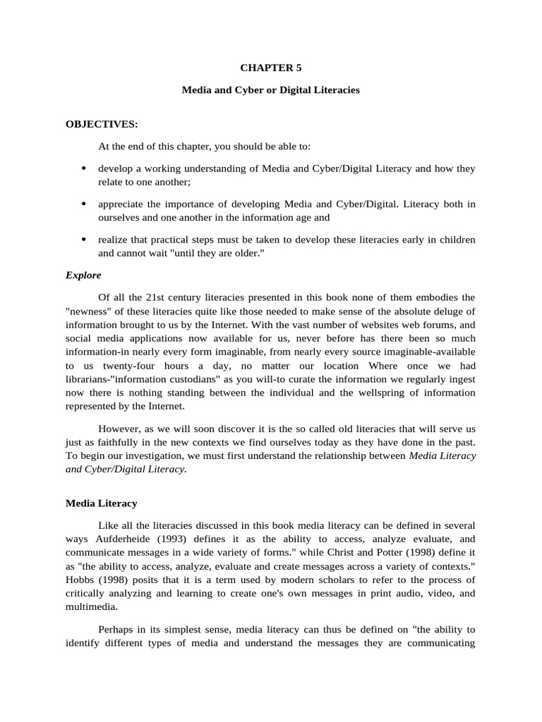 Chapter 5: Media and Cyber or Digital Literacies-1 | PDF | Literacy ...