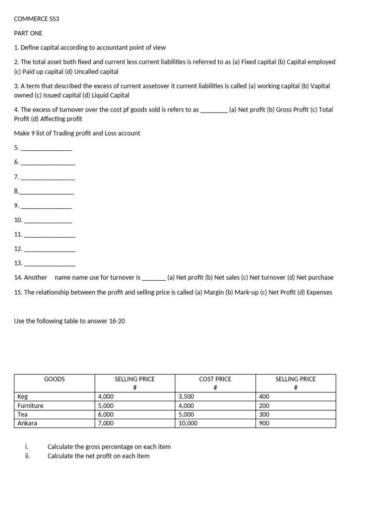 Essential Commerce SS3 Study Guide | PDF | Revenue | Net Income