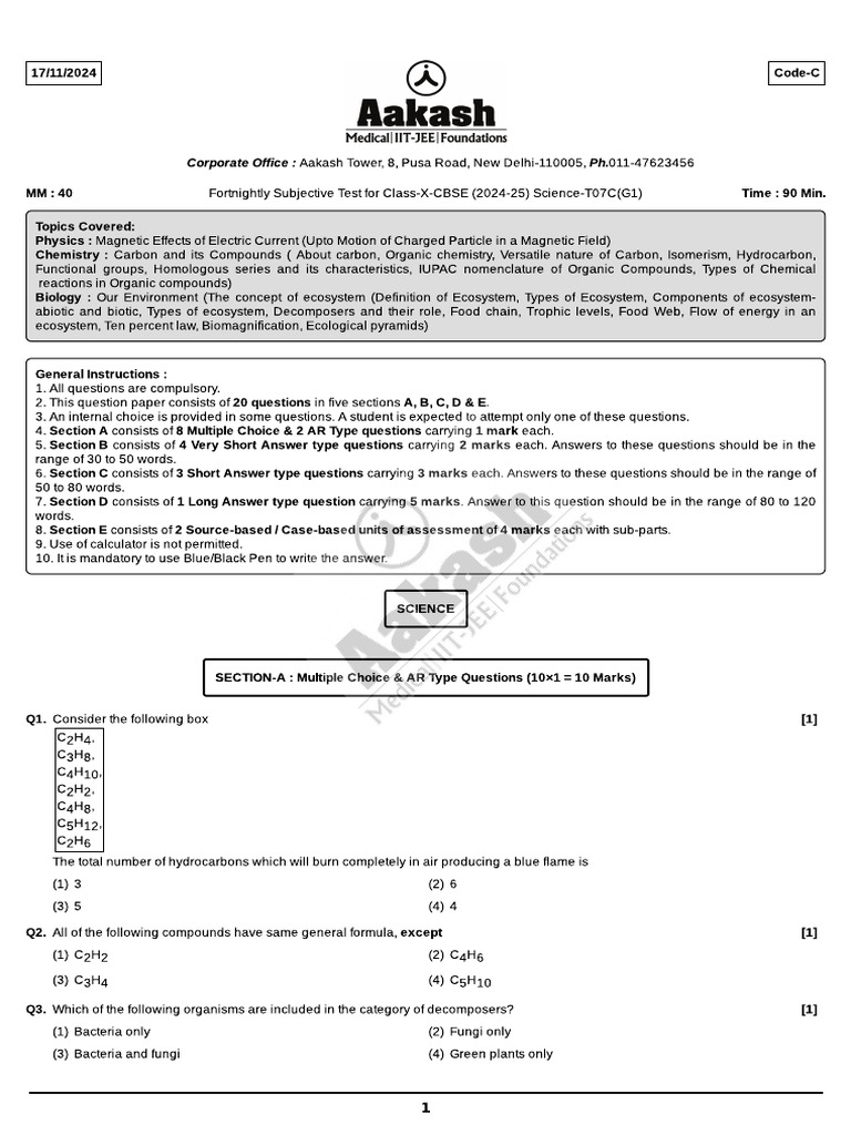 FST-7C (CBSE_G-1) Science (C-10) (17-11-2024) | PDF