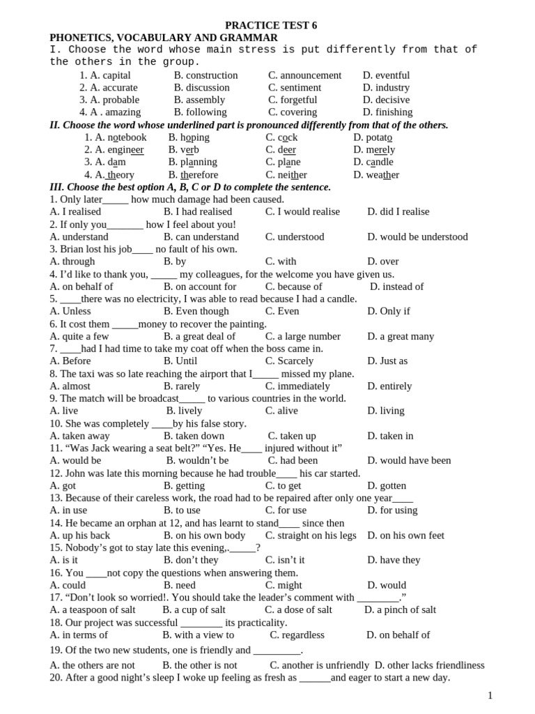 Practice Test 6 Pdf Ice Anger