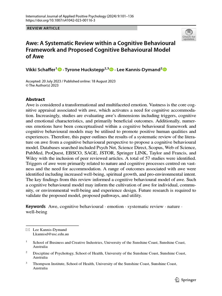 Cognitive Behavioral Model of Awe | PDF | Emotions | Cognitive ...