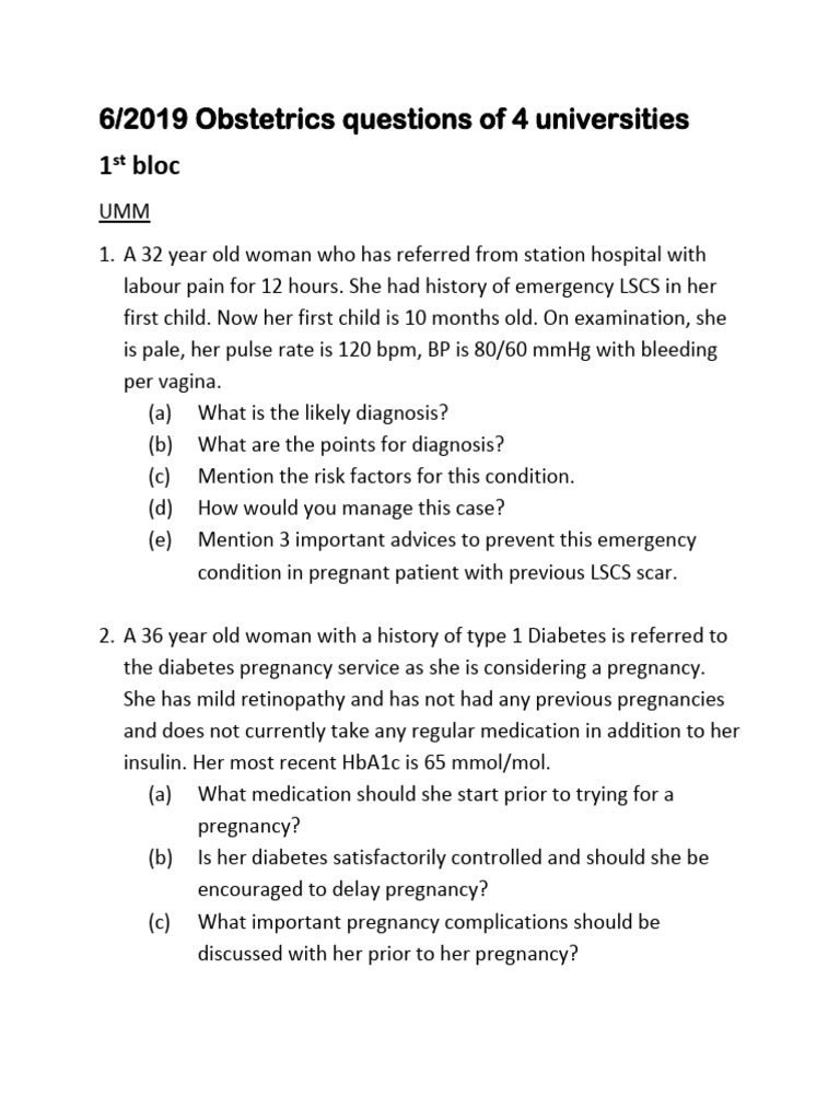 Obs Q 4 Uni | PDF | Childbirth | Pregnancy