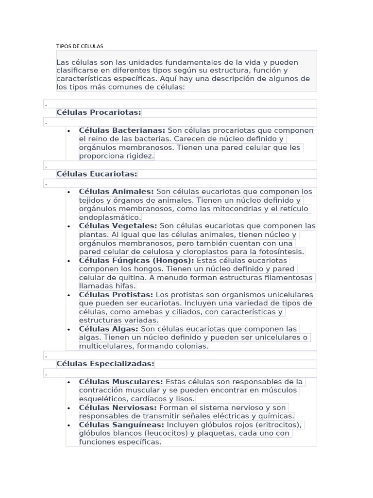 Tipos de Células: Procariotas y Eucariotas | PDF | Biología Celular ...