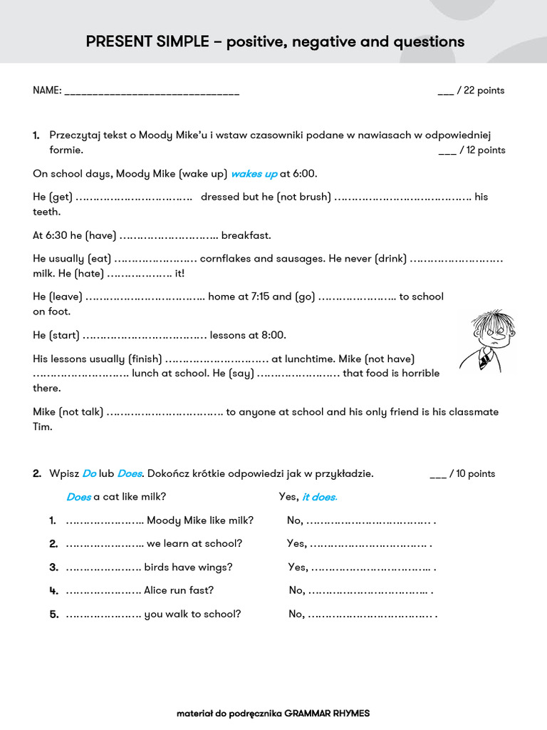 Short Test PRESENT SIMPLE Positive Negative and Questions | PDF