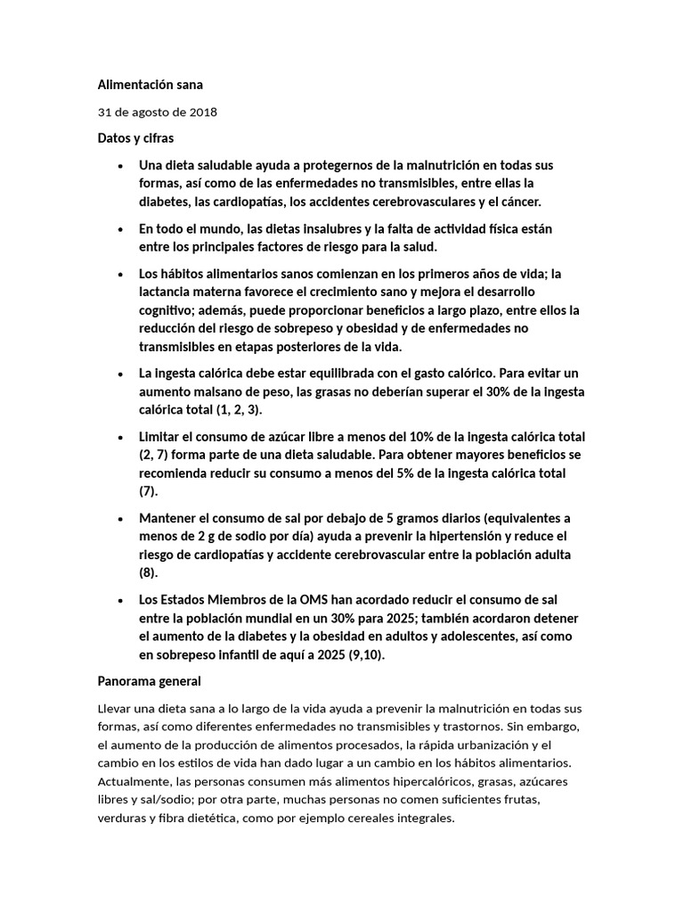 Guía de Alimentación Sana según OMS | PDF | Obesidad | Alimentos