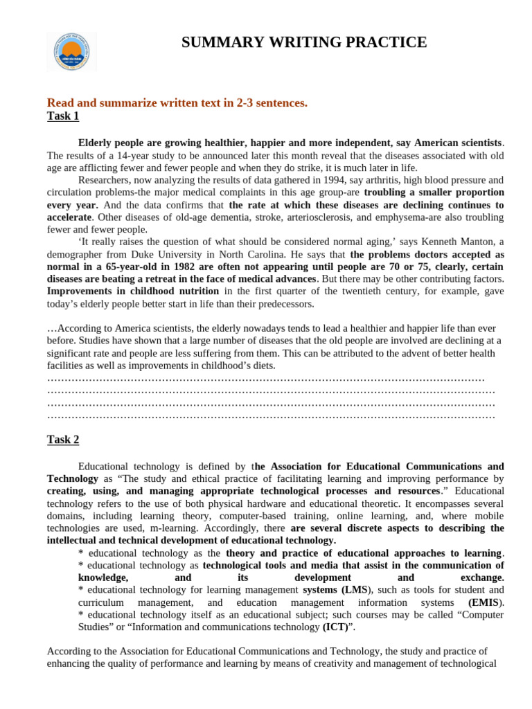Summary Writing Practice Guide | PDF | Educational Technology | Tea