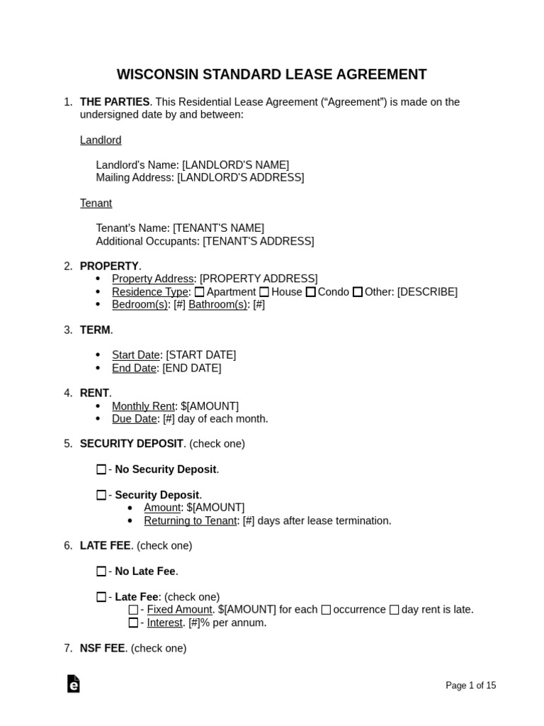 Wisconsin Standard Residential Lease Agreement | PDF | Leasehold Estate ...