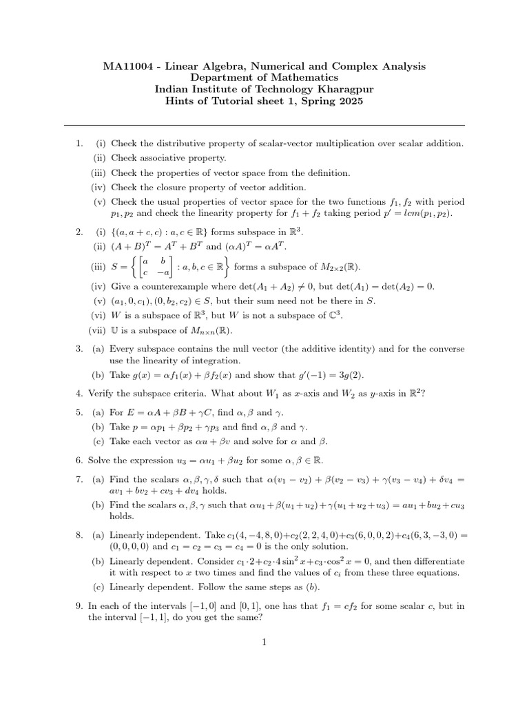 Hint 1 | PDF | Linear Subspace | Vector Space