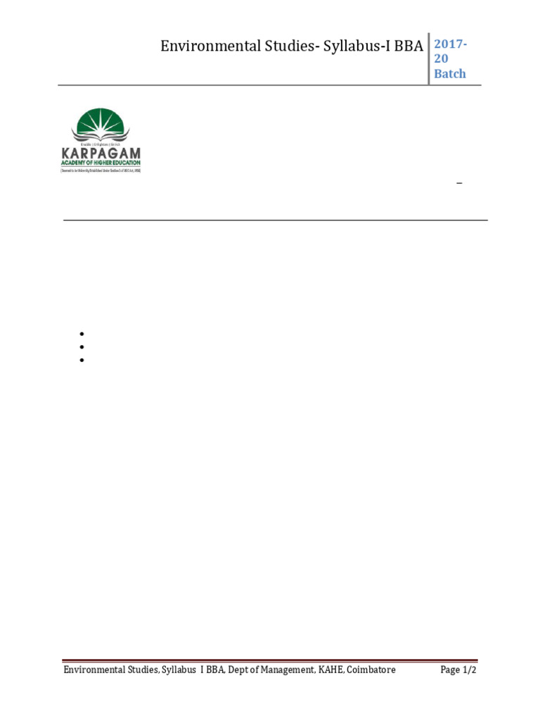BBA Environmental Studies Syllabus 2017-20 | PDF | Ecosystem | Natural ...