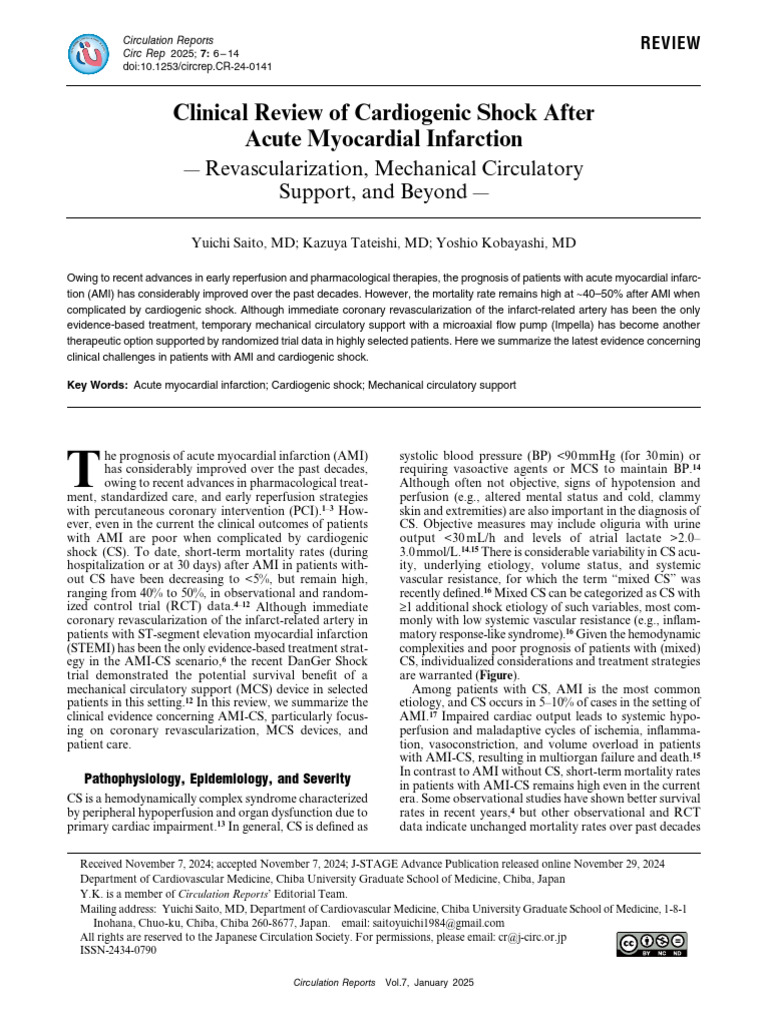 Clinical Review of Cardiogenic Shock After - Acute Myocardial ...