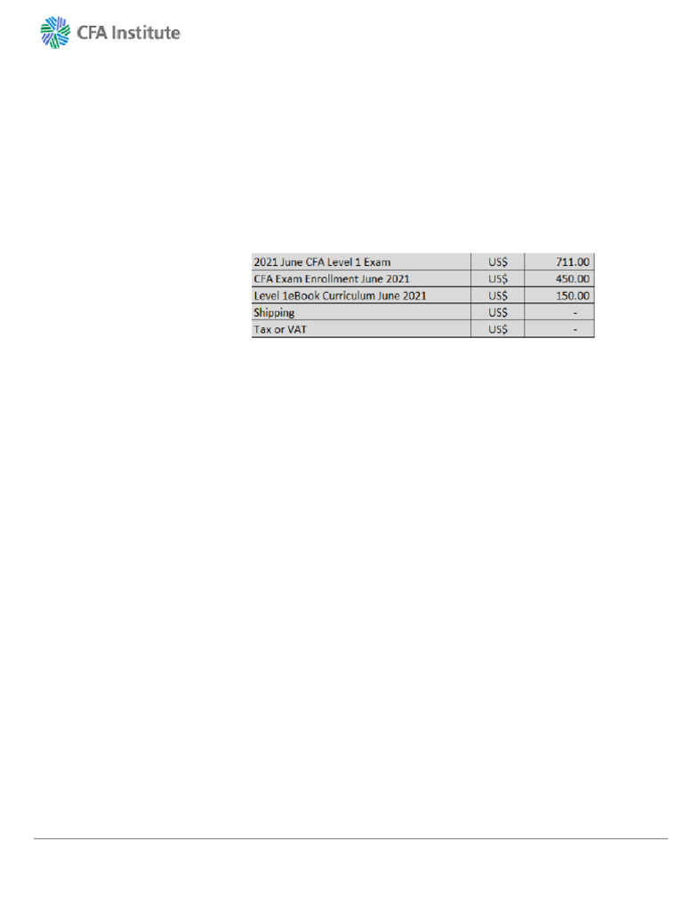 CFA Exam Payment Receipt for Sirsa | PDF