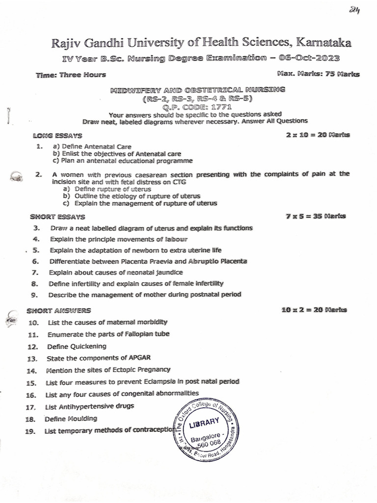 Obg Previous Year Question Paper | PDF