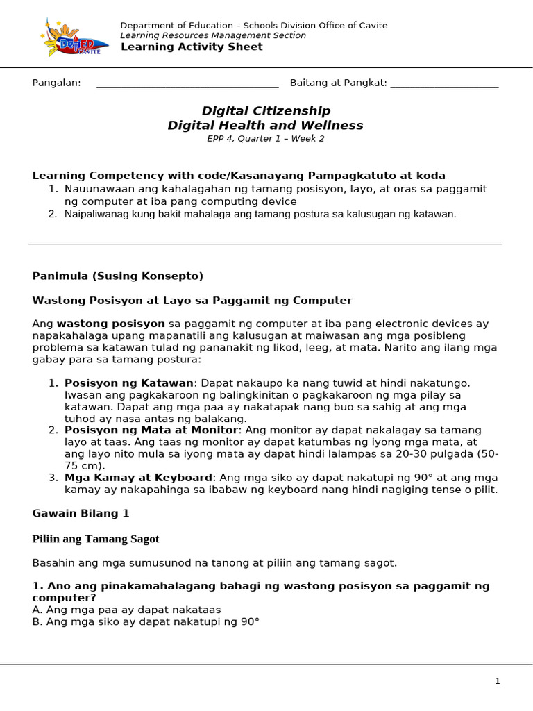 Las-Epp 4 Qtr1wk2 | PDF