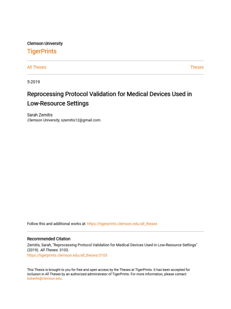 Reprocessing Protocol Validation For Medical Devices Used in Low ...