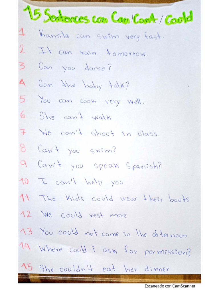 15 Sentences Con CAN - CAN'T - COULD | PDF