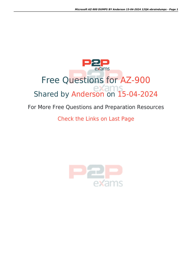 Microsoft Az 900 Dumps by Anderson 15-04-2024 12qa Ebraindumps | PDF ...